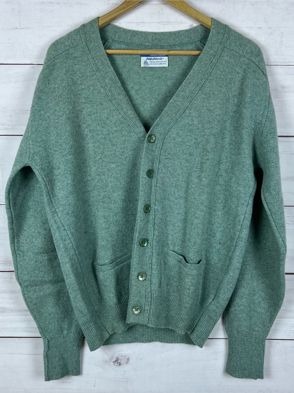 Vintage 60s Puritan Sportswear Aquaknit Sweater Cardigan Medium Mens Green